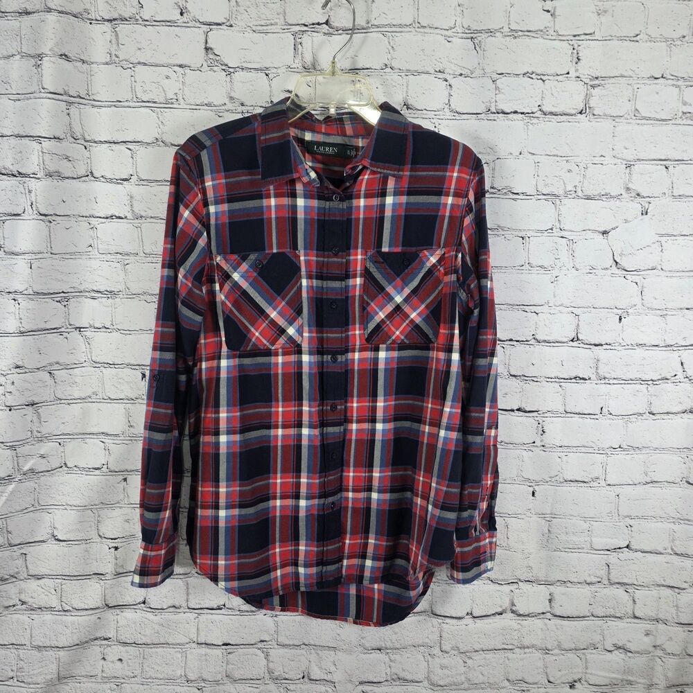 Lauren Ralph Lauren Women's XL Red Plaid Flannel Long Sleeve Button Up Shirt